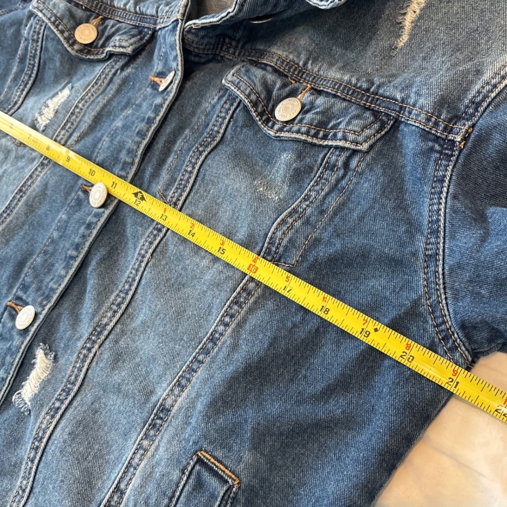 Wax Jean Women Distressed Denim Jacket Medium Wash Blue Ripped Cotton 90091 M - Picture 6 of 7